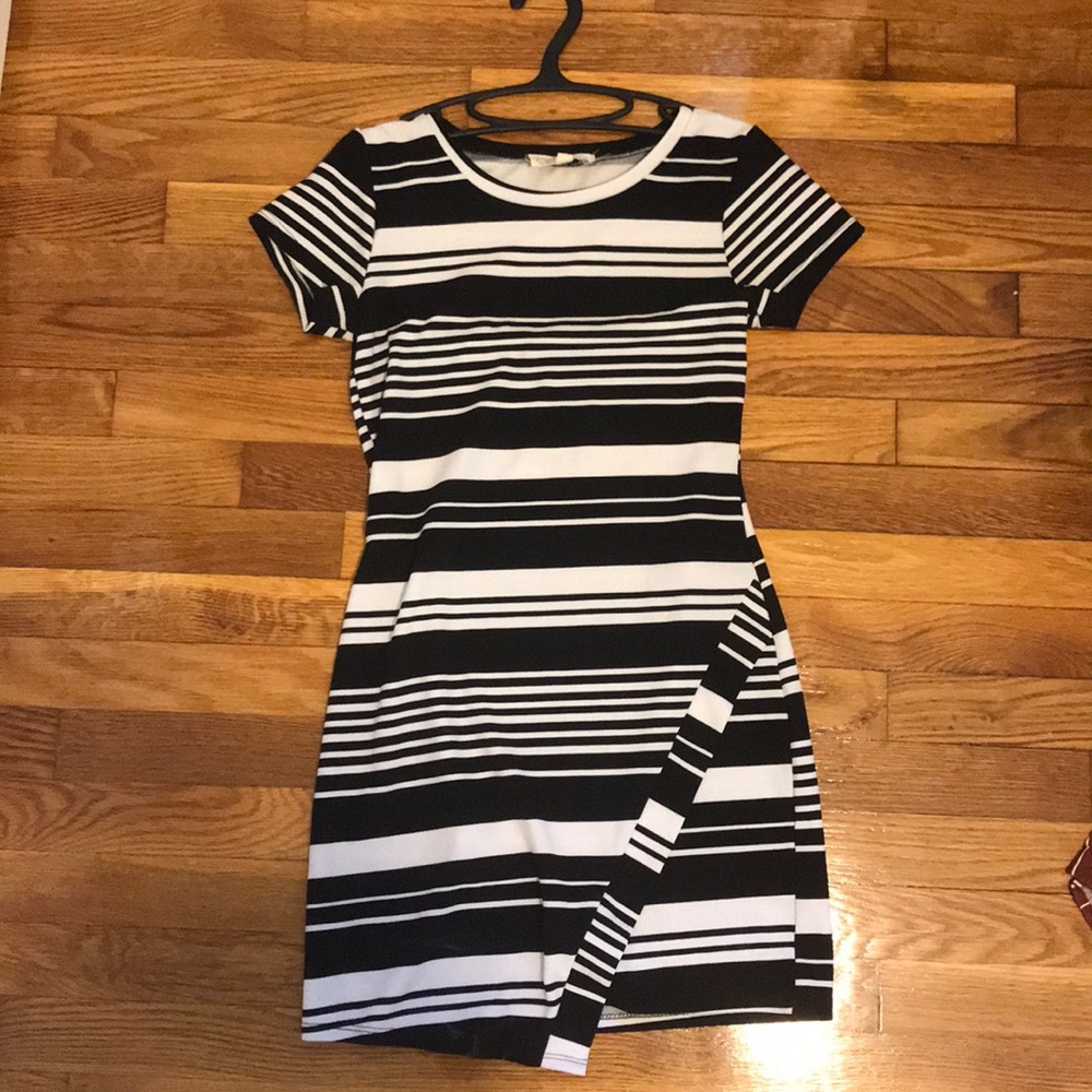 Pink Rose black and white dress